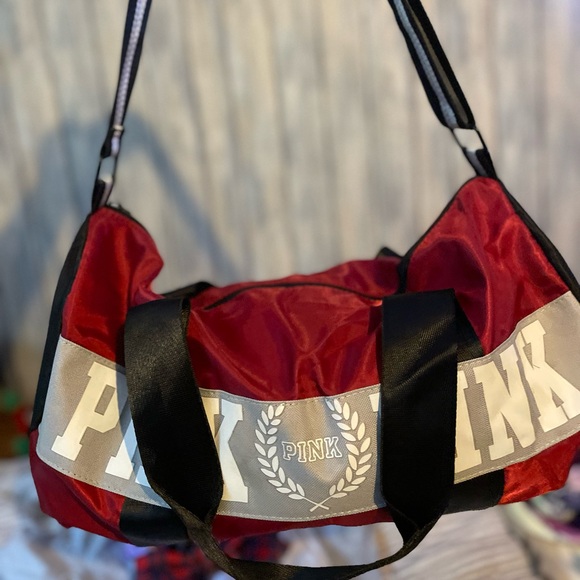 PINK Victoria's Secret Burgundy and Black Duffel Bag - Picture 2 of 6